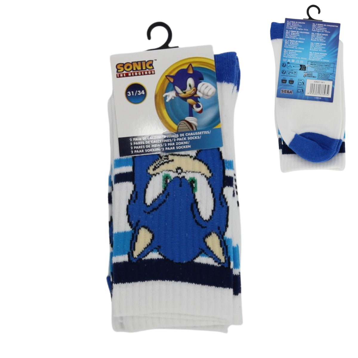 Sonic Socken Kinder 2er Set Weiß Baumwollsocken Jungen Freizeit Sport Schule