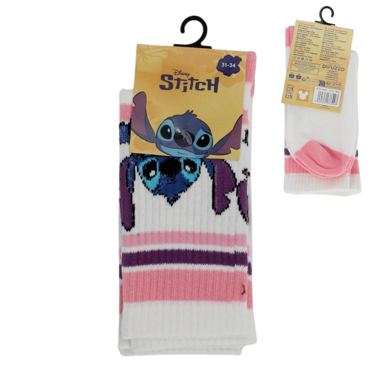 Lilo & Stitch 2'er Pack Kindersocken Sportsocken Baumwollmischung Weiß