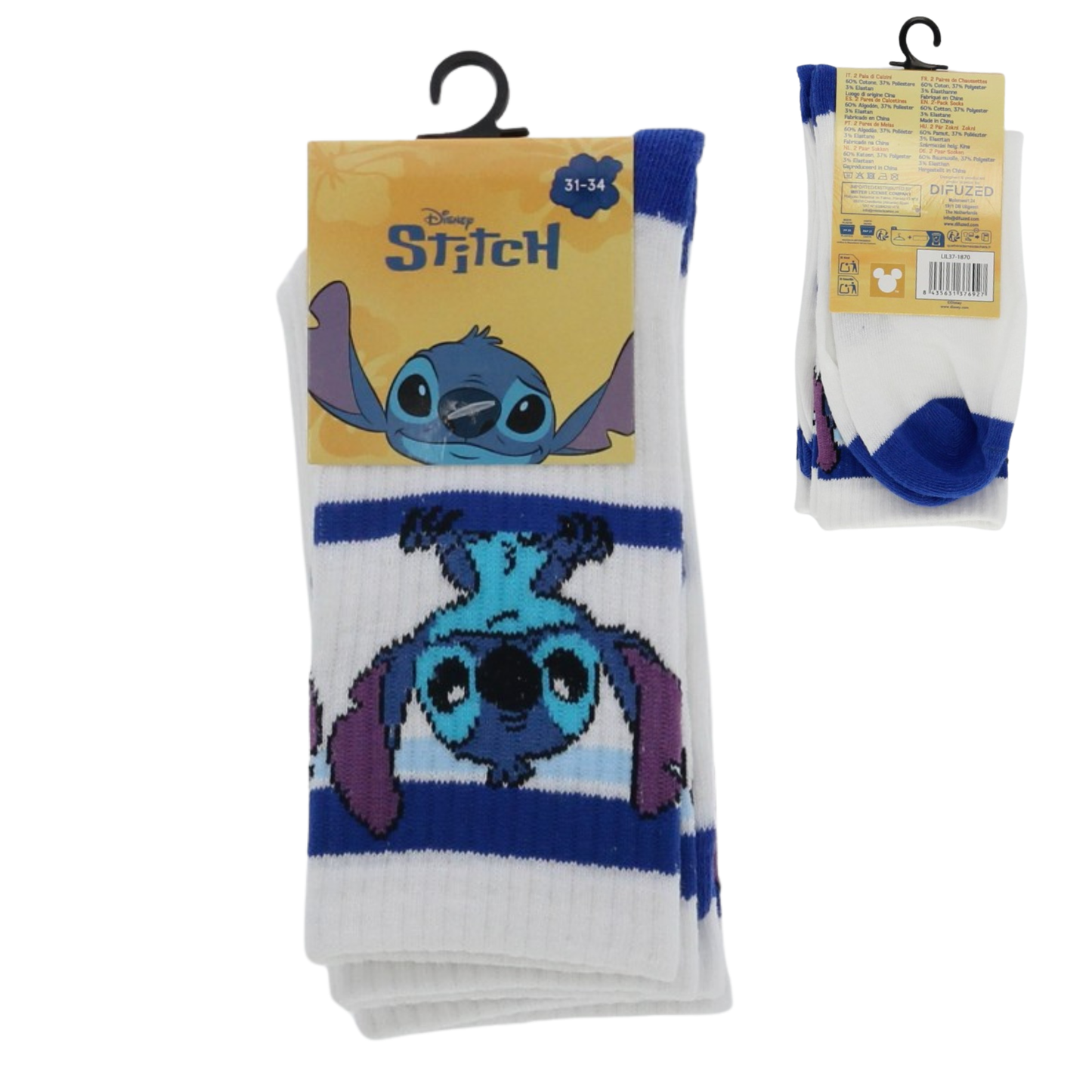Lilo & Stitch 2'er Pack Kindersocken Sportsocken Baumwollmischung Weiß