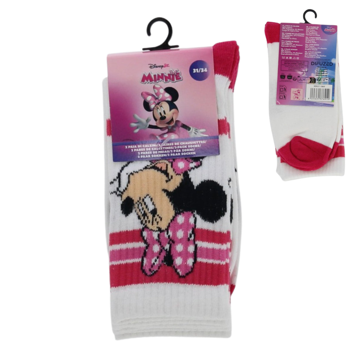 Disney Minnie Mouse Socken Kinder 2er Set Weiß Baumwollsocken Jungen Freizeit Sport Schule