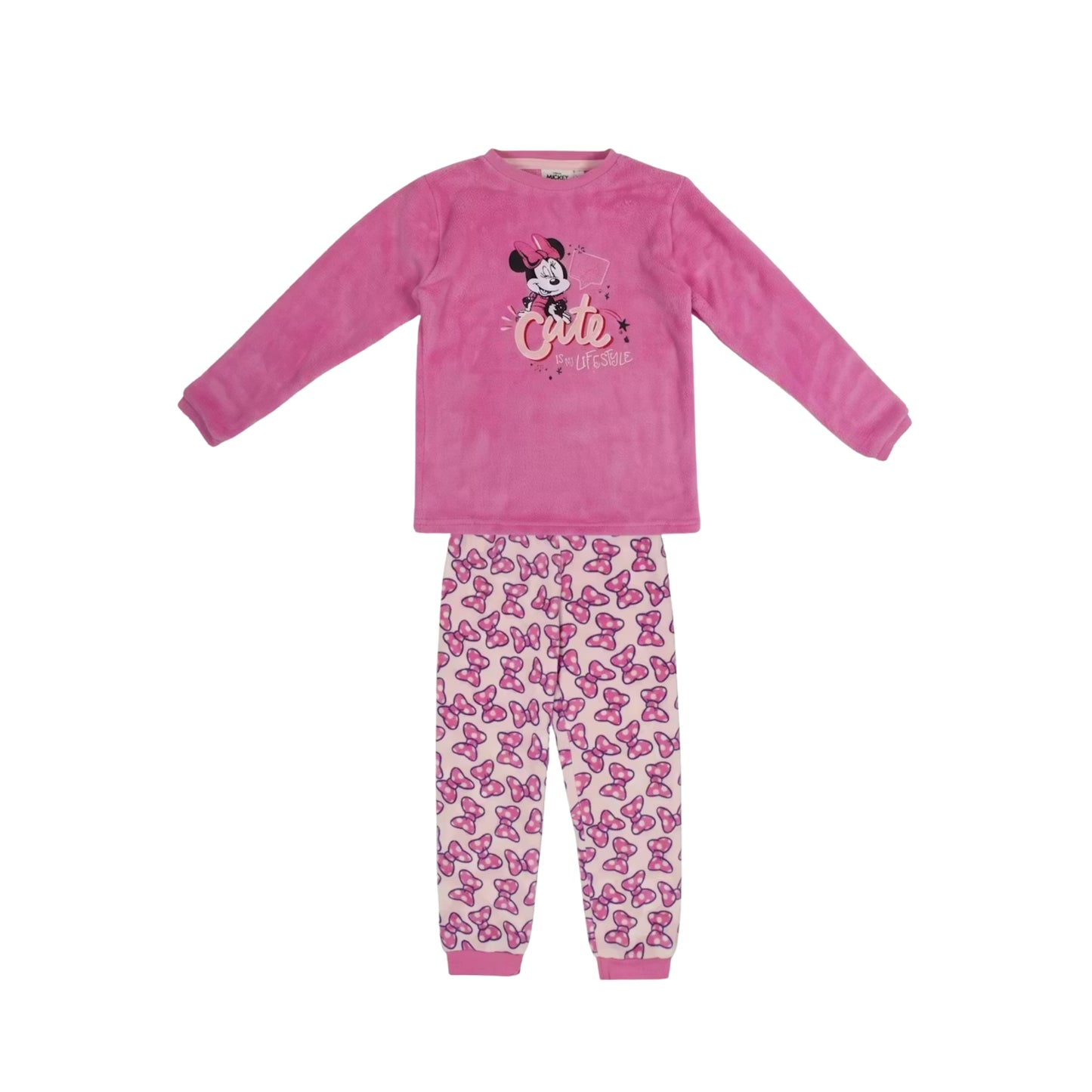 Disney Minnie Mouse Mädchen Schlafanzug Winter Pyjama Rosa Kuschelfleece