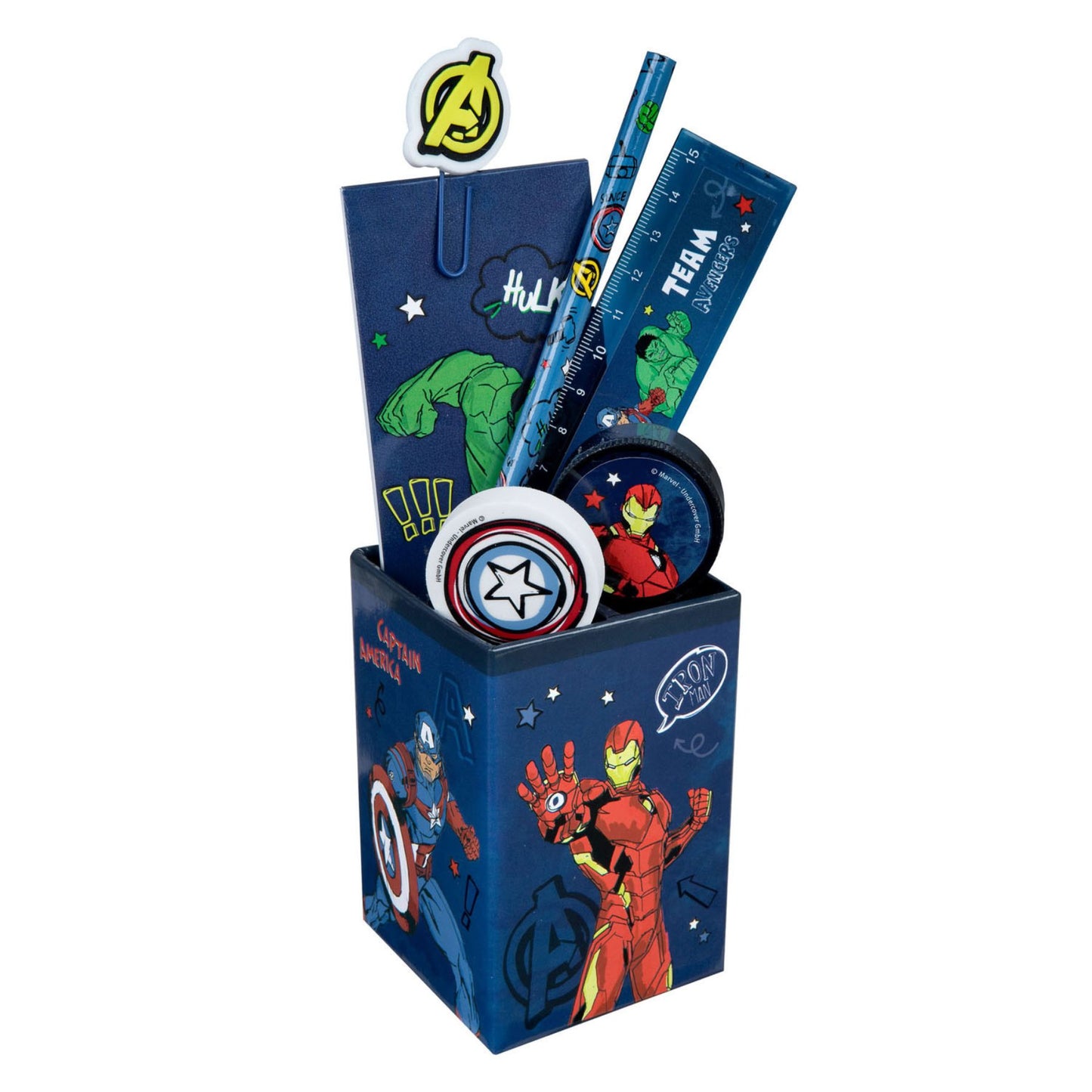 Avengers Federmäppchen gefüllt 7 teilig Blau Schreibwaren Set Schulzubehör