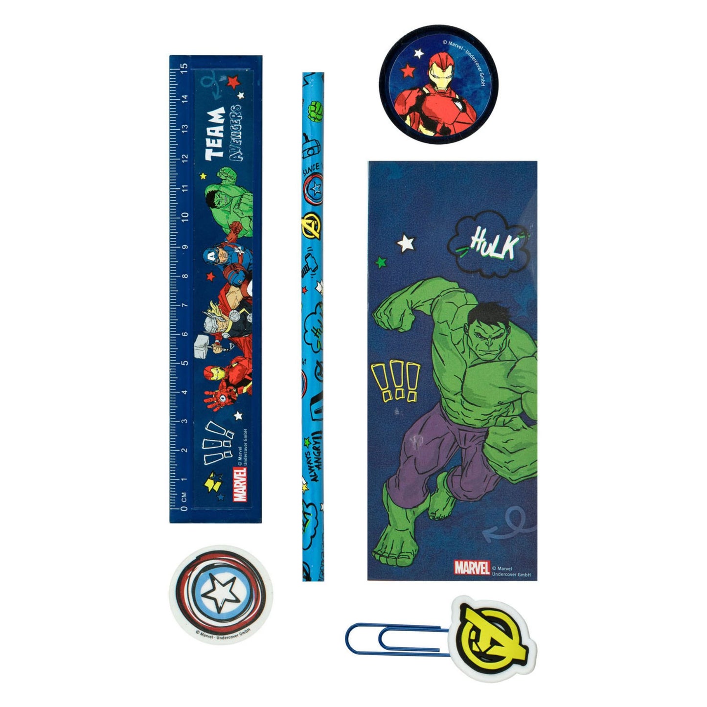 Avengers Federmäppchen gefüllt 7 teilig Blau Schreibwaren Set Schulzubehör