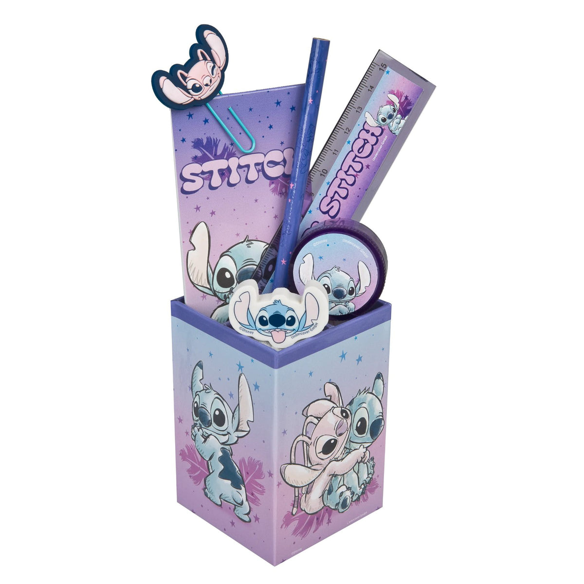 Lilo & Stitch Stiftehalter Kinder 7 teilig gefüllt für Schule Lernen und Freizeit
