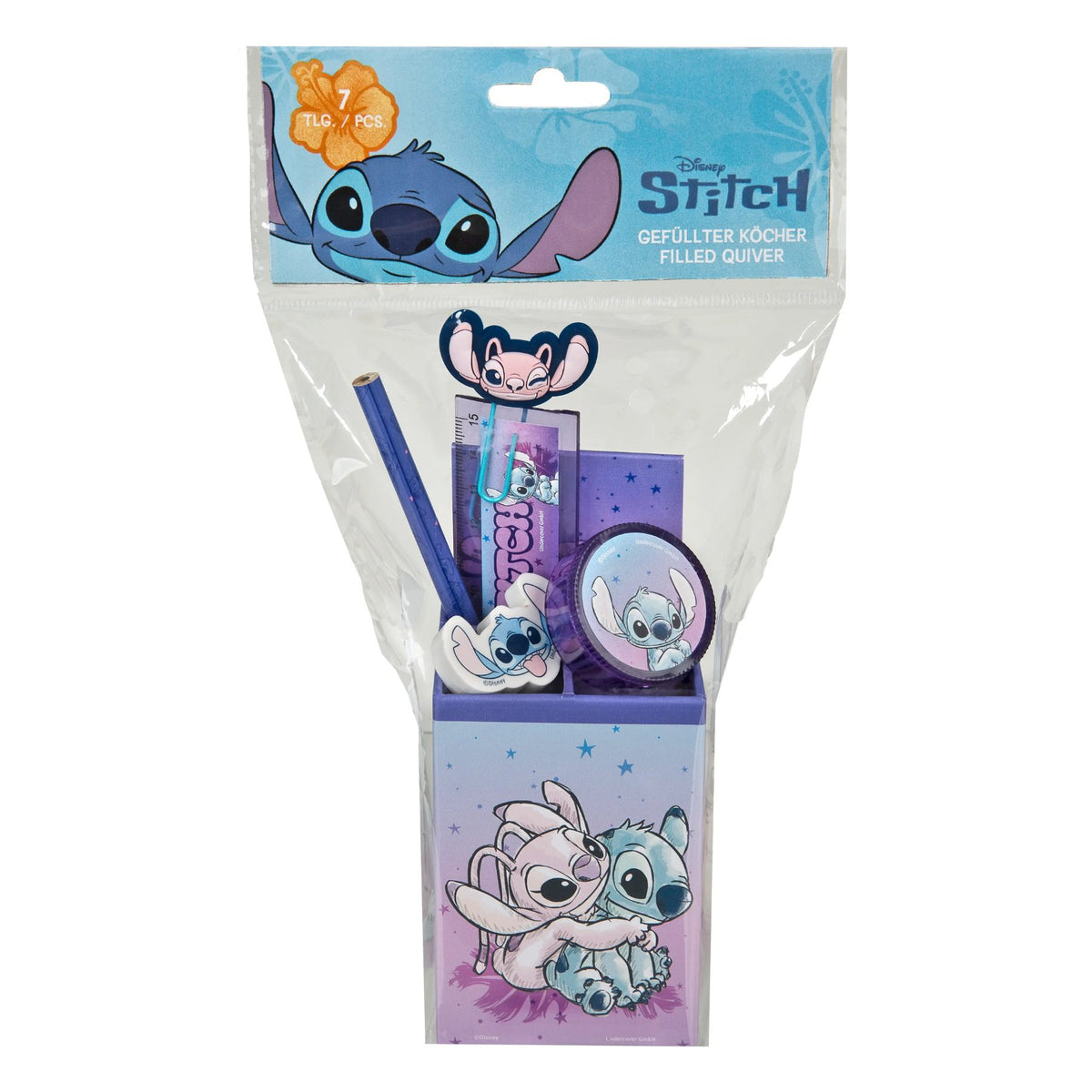 Lilo & Stitch Stiftehalter Kinder 7 teilig gefüllt für Schule Lernen und Freizeit