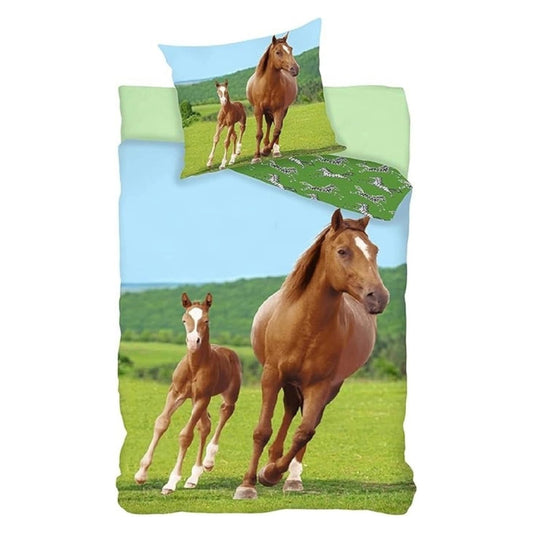 Pferd Bettwäsche Set Mehrfarbig Baumwolle Bettbezug Kissenbezug 140 x 200 cm 60 x 63 cm