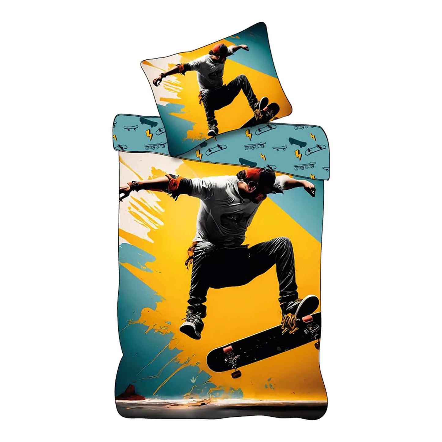 Skateboard Bettwäsche Set Mehrfarbig Bettbezug Kissenbezug Baumwolle 140 × 200 cm