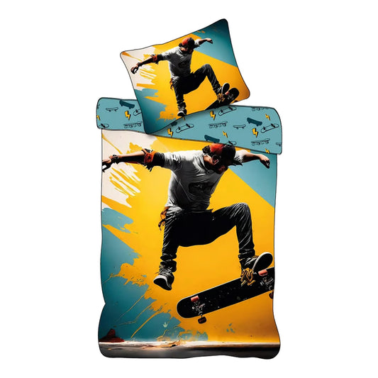 Skateboard Bettwäsche Set Mehrfarbig Bettbezug Kissenbezug Baumwolle 140 × 200 cm