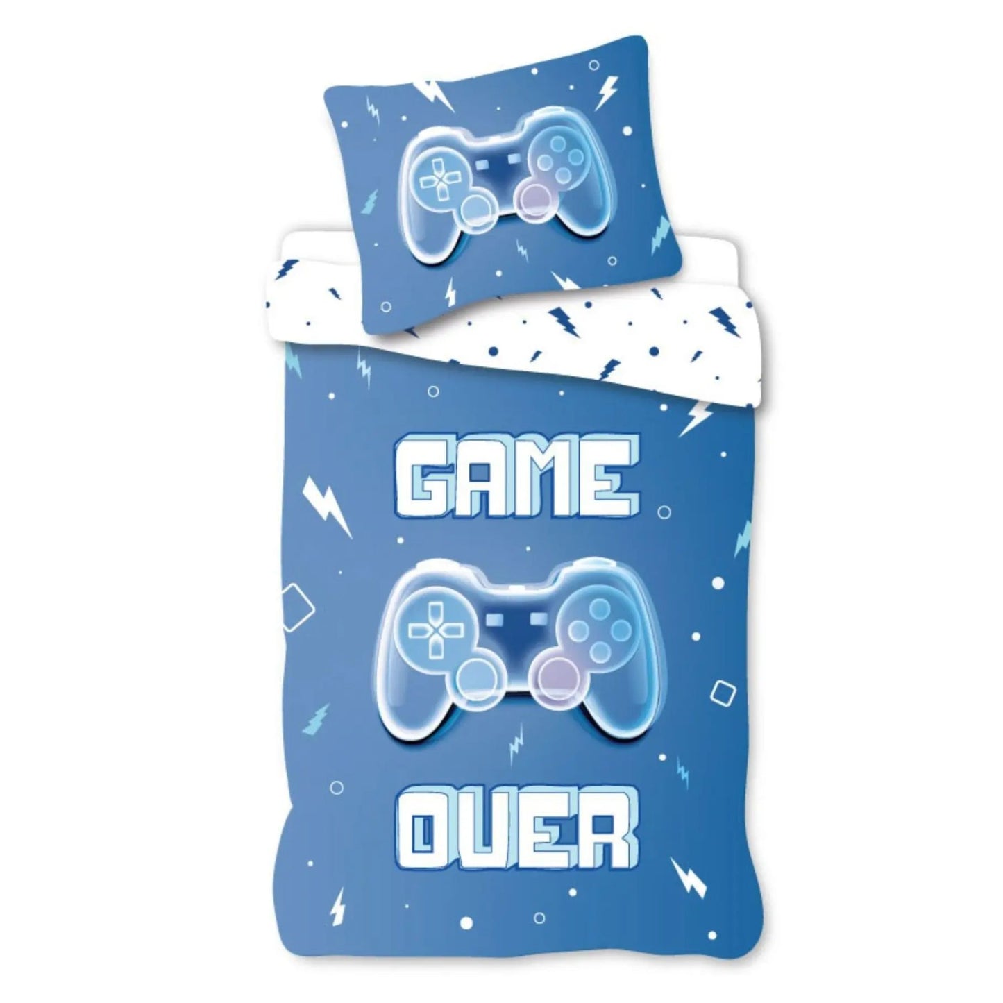 Game Over Bettbezug Blau Baumwolle Gaming Bettwäsche Schlafset 140 × 200 cm