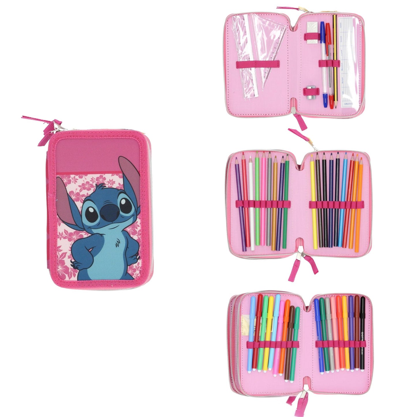 Disney Lilo & Stitch Federmäppchen Kinder 44 teilig gefüllt in Rosa für Schule und Freizeit