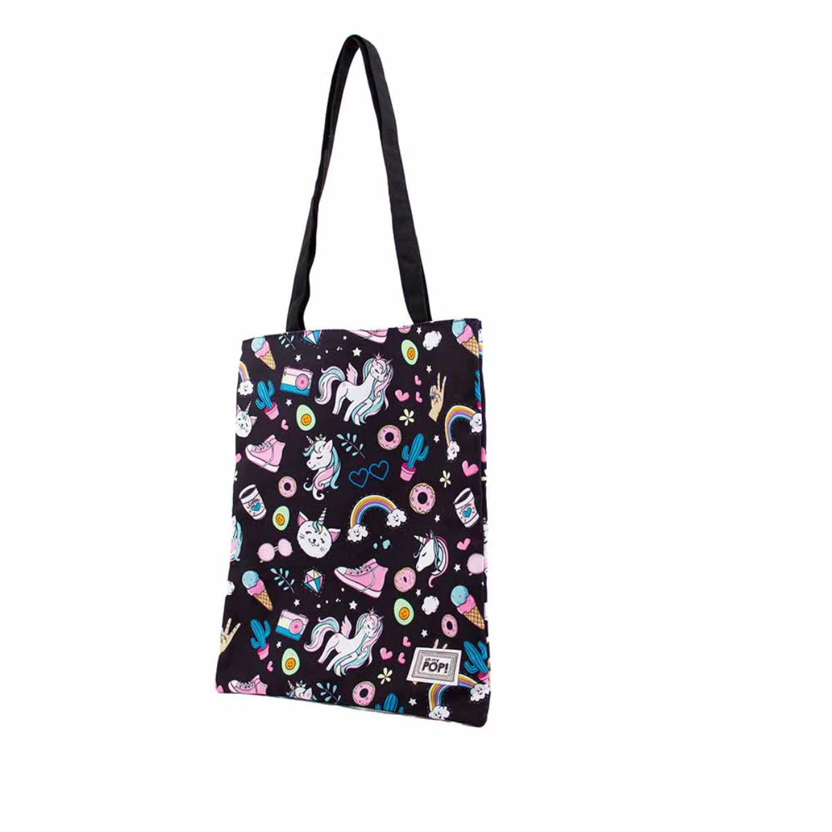 Oh My Pop Illusion Tote Bag schwarz Einkaufstasche mit Innenfutter und Tasche 33 x 40 cm