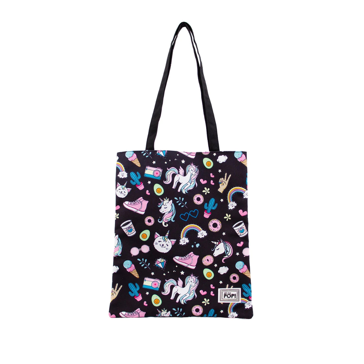 Oh My Pop Illusion Tote Bag schwarz Einkaufstasche mit Innenfutter und Tasche 33 x 40 cm