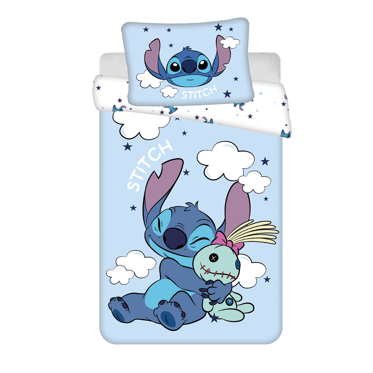Lilo & Stitch Kinderbettwäsche Set 100x135 + 40x60 cm Baumwolle Wolkenmotiv