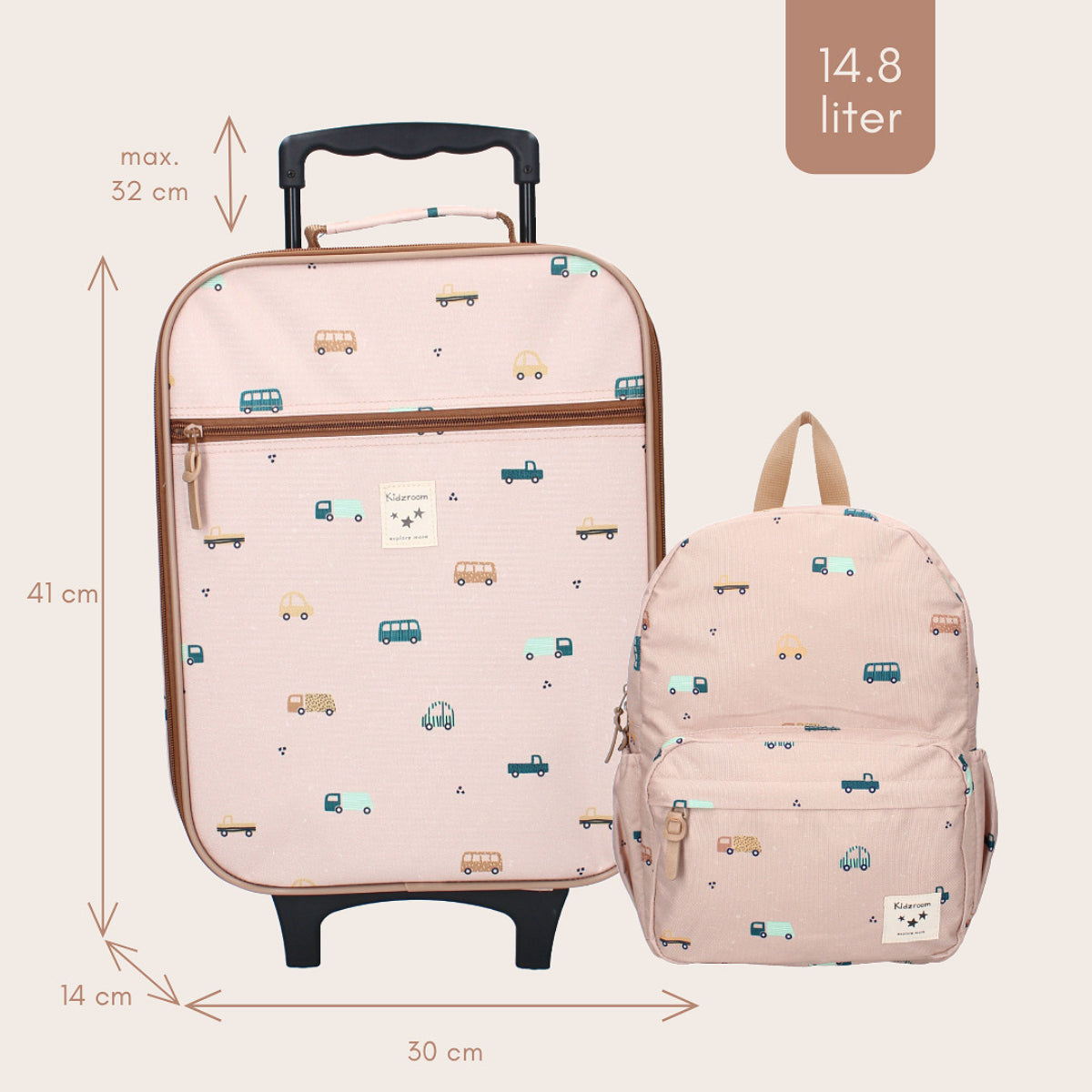 Kidzroom Kinderkoffer mit Rollen – Reisetrolley Auto-Design & Hauptfach