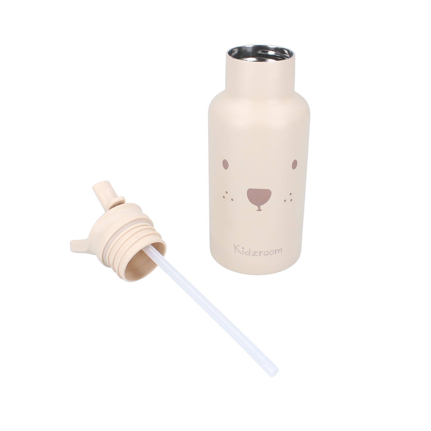 Kidzroom Wasserflasche Trinkflasche 350 ml für Kinder aus Edelstahl mit Strohhalm & Teddybär-Design