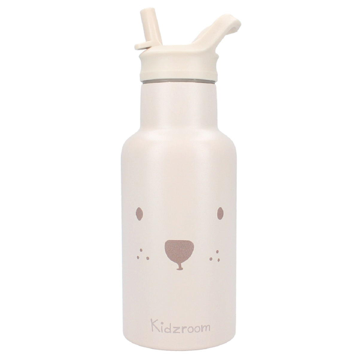 Kidzroom Wasserflasche Trinkflasche 350 ml für Kinder aus Edelstahl mit Strohhalm & Teddybär-Design