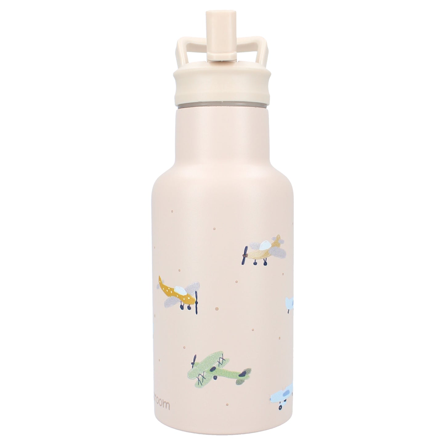 Kidzroom Wasserflasche Trinkflasche 350 ml für Kinder aus Edelstahl mit Strohhalm & Flugzeug-Design