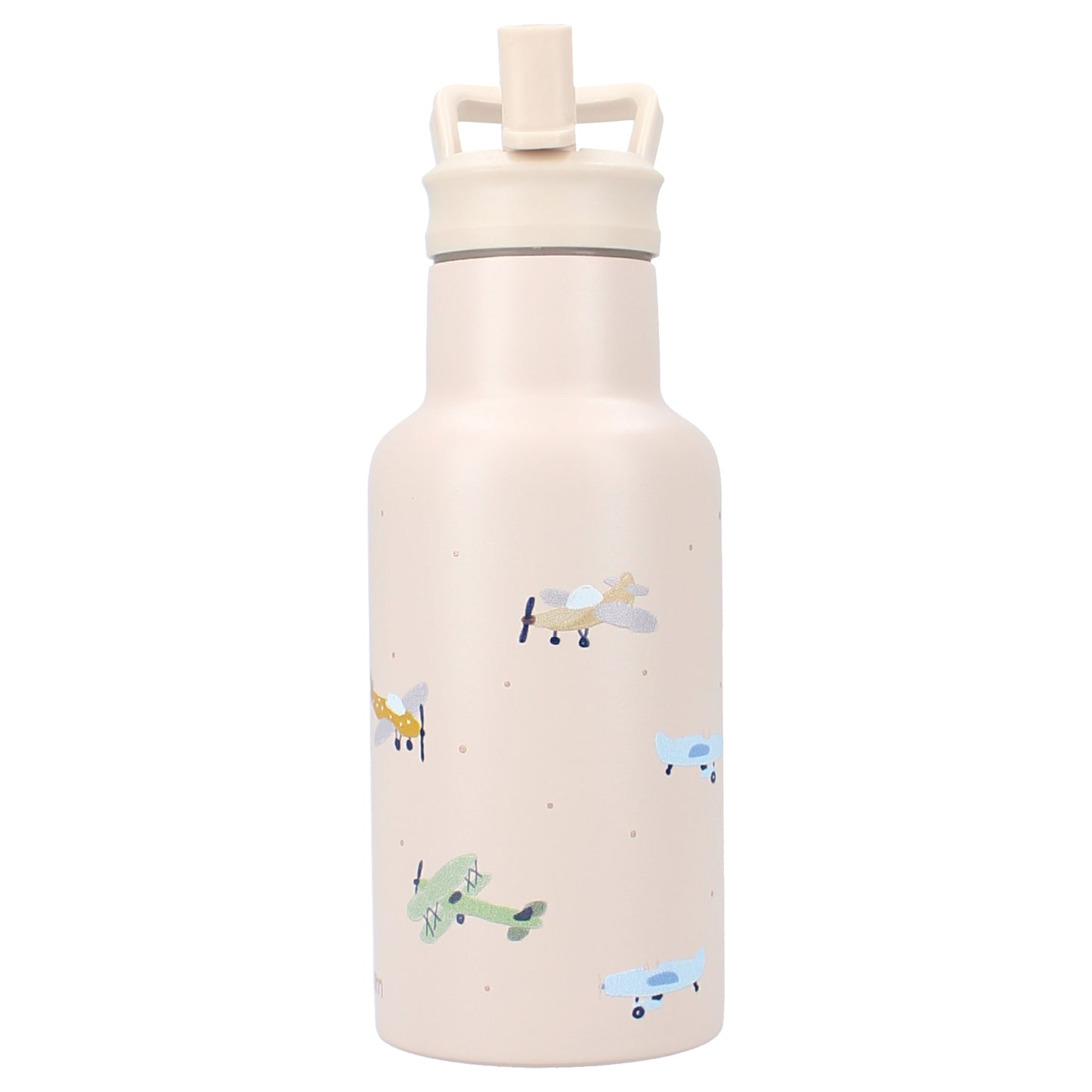 Kidzroom Wasserflasche Trinkflasche 350 ml für Kinder aus Edelstahl mit Strohhalm & Flugzeug-Design