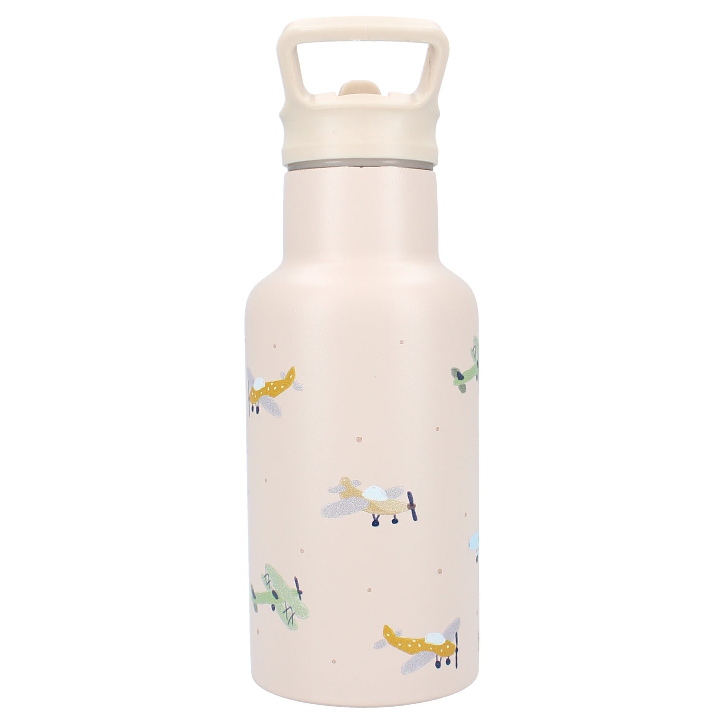 Kidzroom Wasserflasche Trinkflasche 350 ml für Kinder aus Edelstahl mit Strohhalm & Flugzeug-Design