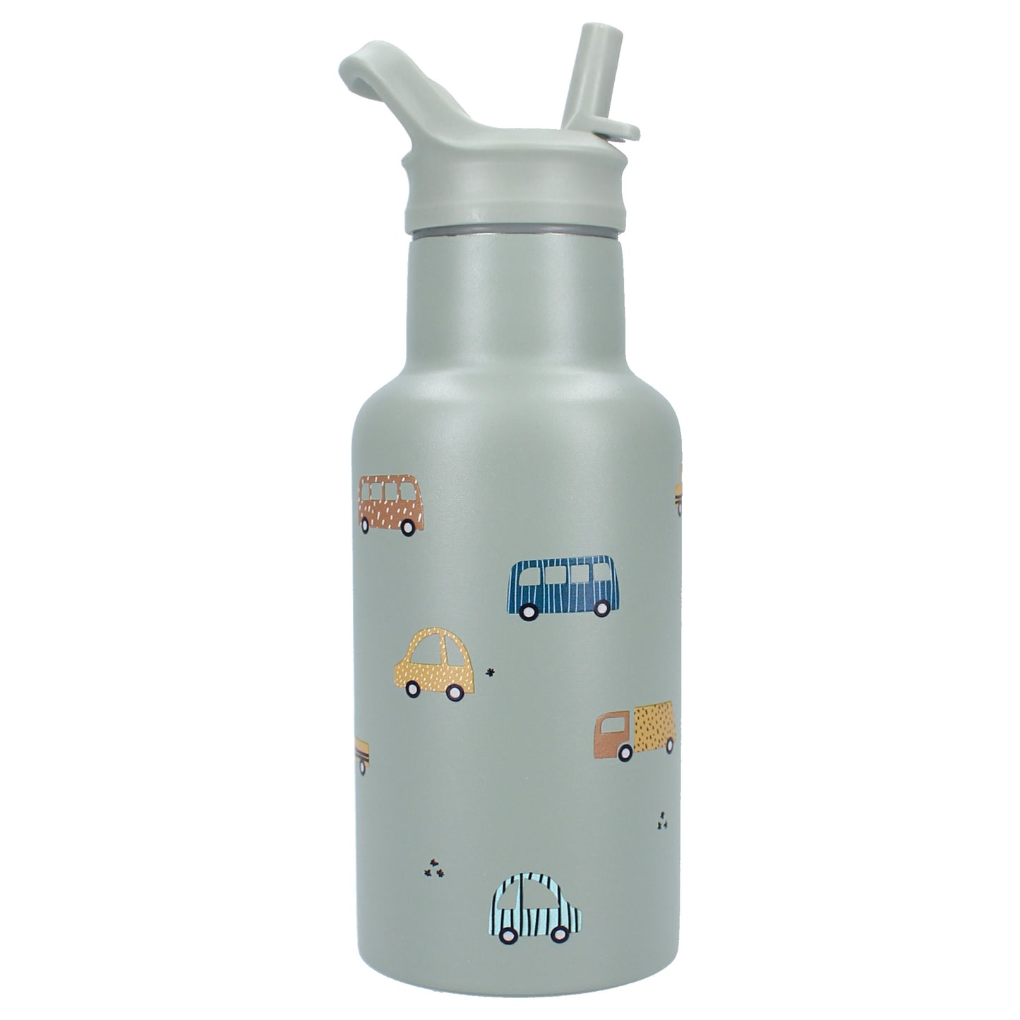 Kidzroom Wasserflasche Trinkflasche 350 ml für Kinder aus Edelstahl mit Strohhalm