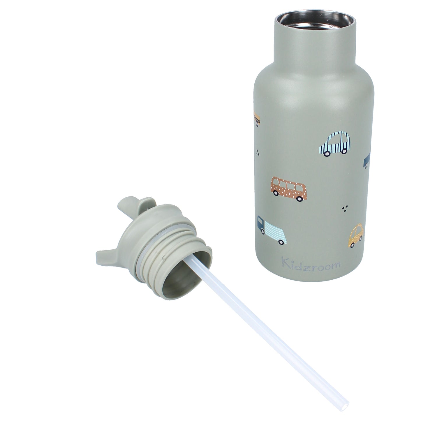 Kidzroom Wasserflasche Trinkflasche 350 ml für Kinder aus Edelstahl mit Strohhalm