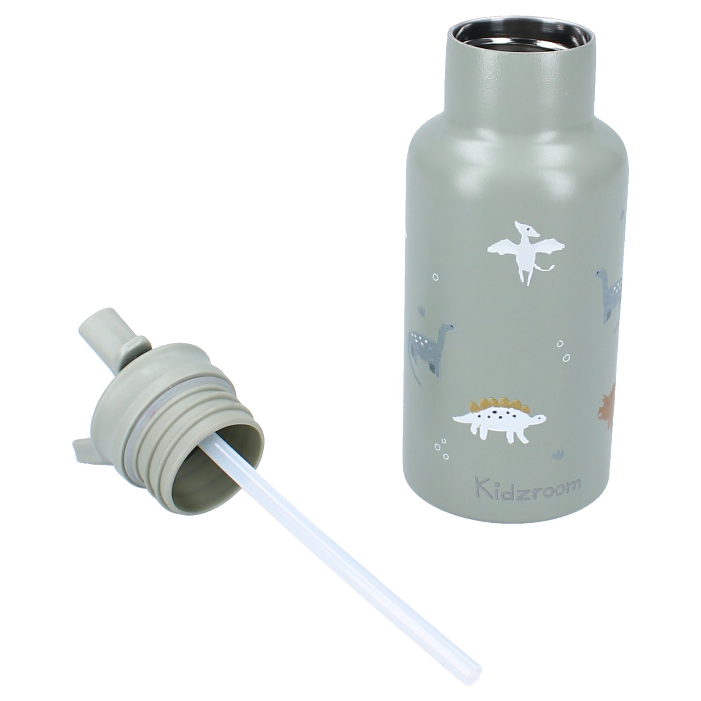 Kidzroom Wasserflasche Trinkflasche 350 ml für Kinder aus Edelstahl mit Strohhalm