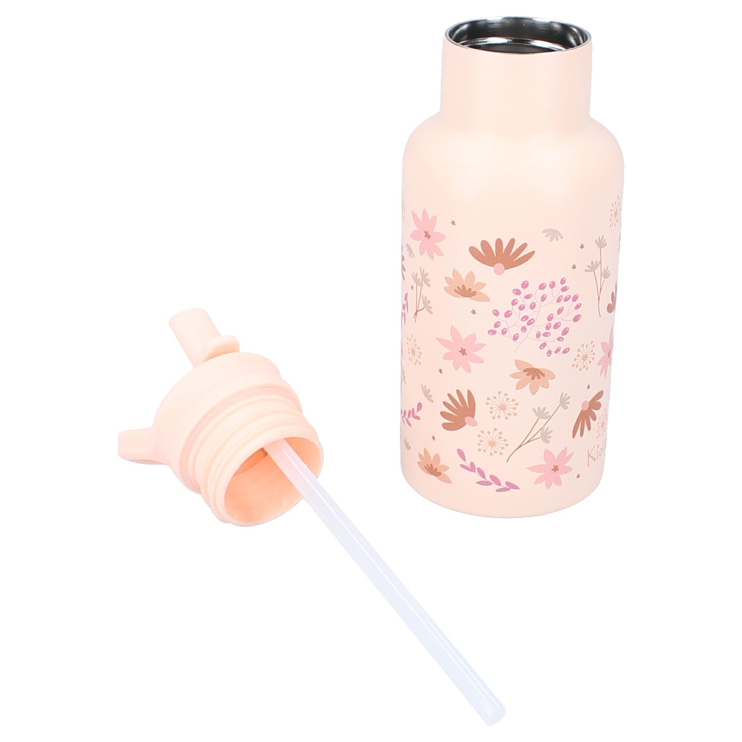 Kidzroom Wasserflasche Trinkflasche 350 ml für Kinder aus Edelstahl mit Strohhalm