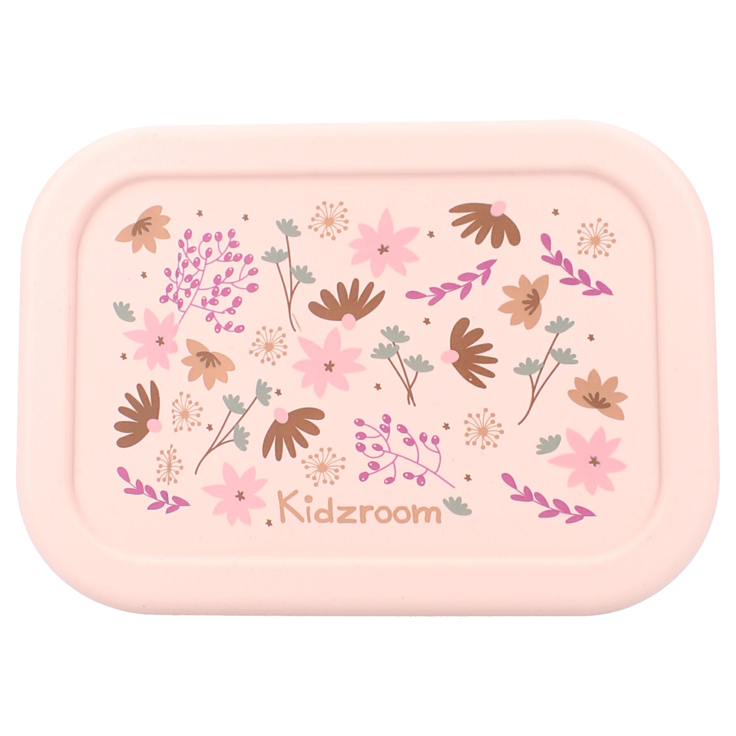 Kidzroom Kinder Lunchbox aus Silikon – Brotdose mit Blumen-Print & 3 Fächern in Rosa