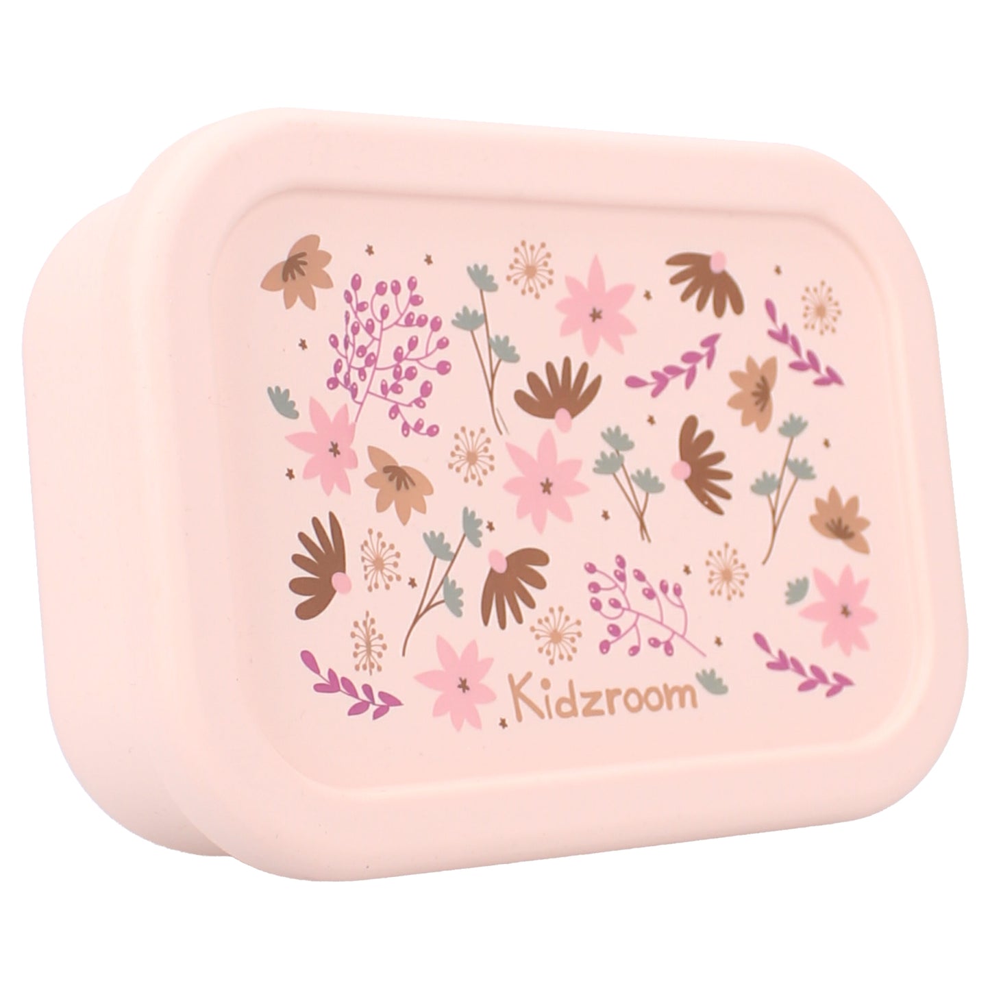 Kidzroom Kinder Lunchbox aus Silikon – Brotdose mit Blumen-Print & 3 Fächern in Rosa
