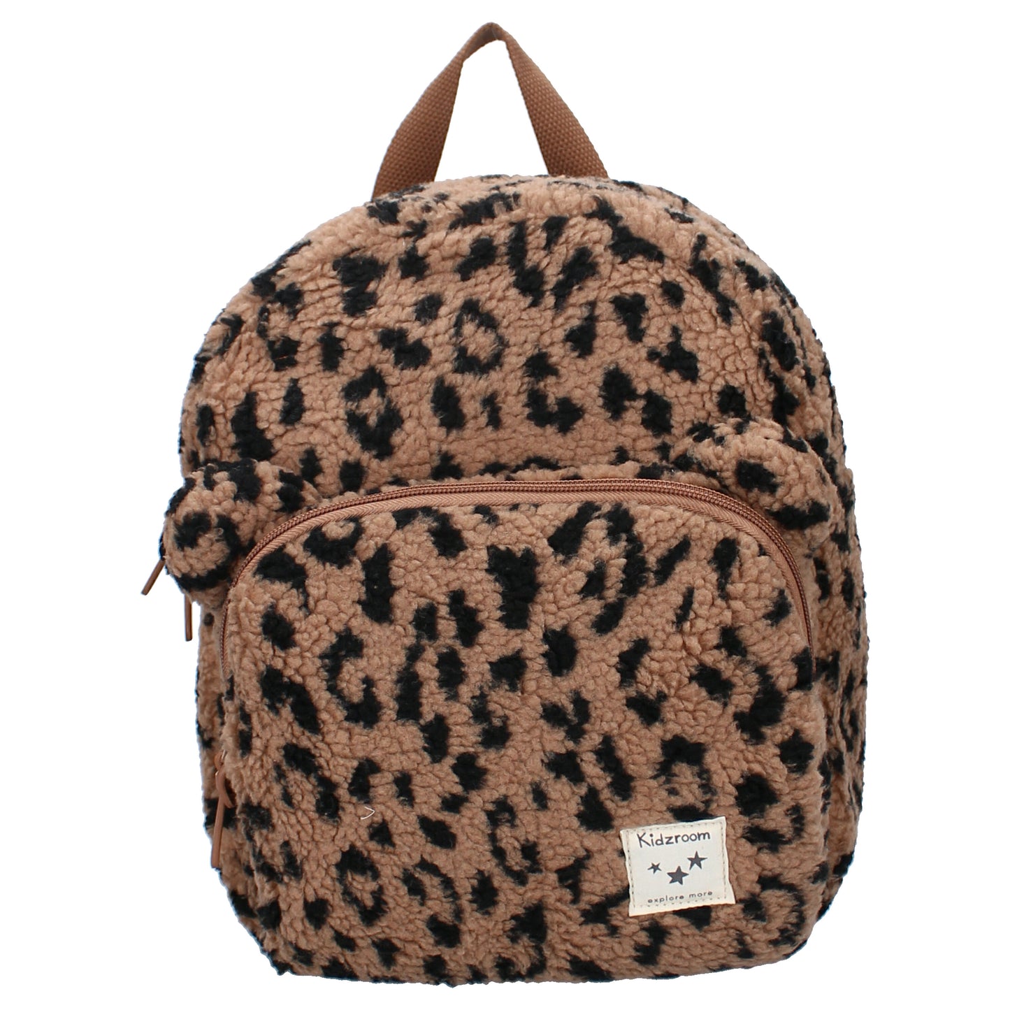 Kidzroom Kinder-Rucksack Tasche – Teddy-Stoff mit Panther-Print & Bärenohren
