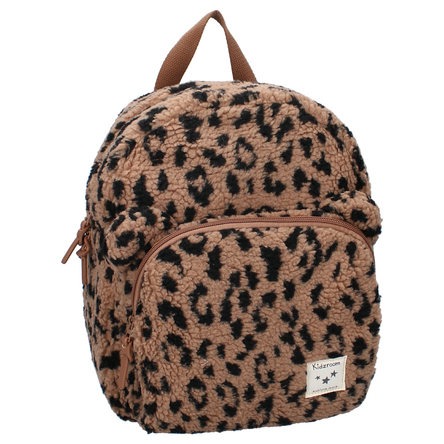 Kidzroom Kinder-Rucksack Tasche – Teddy-Stoff mit Panther-Print & Bärenohren