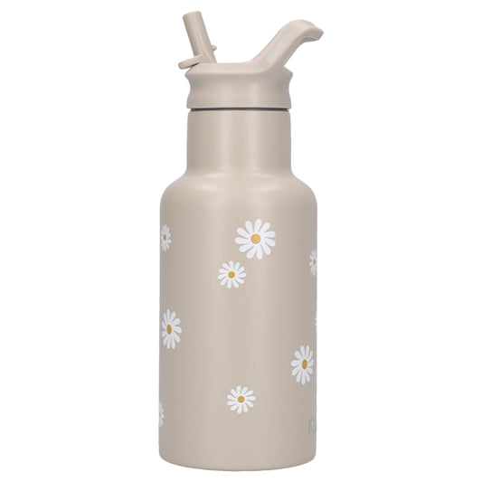 Kidzroom Nostalgia Trinkflasche Kinder 350 ml mit Strohhalm Blumen Motiv für Schule und Kita
