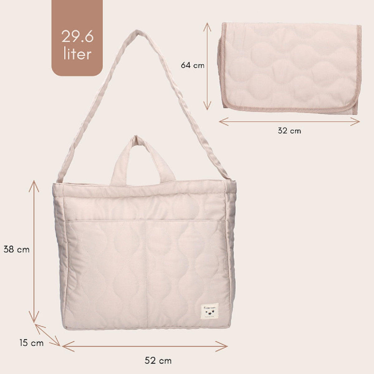 Kidzroom Wickeltasche – Stilvolle Babytasche in Taupe mit viel Stauraum