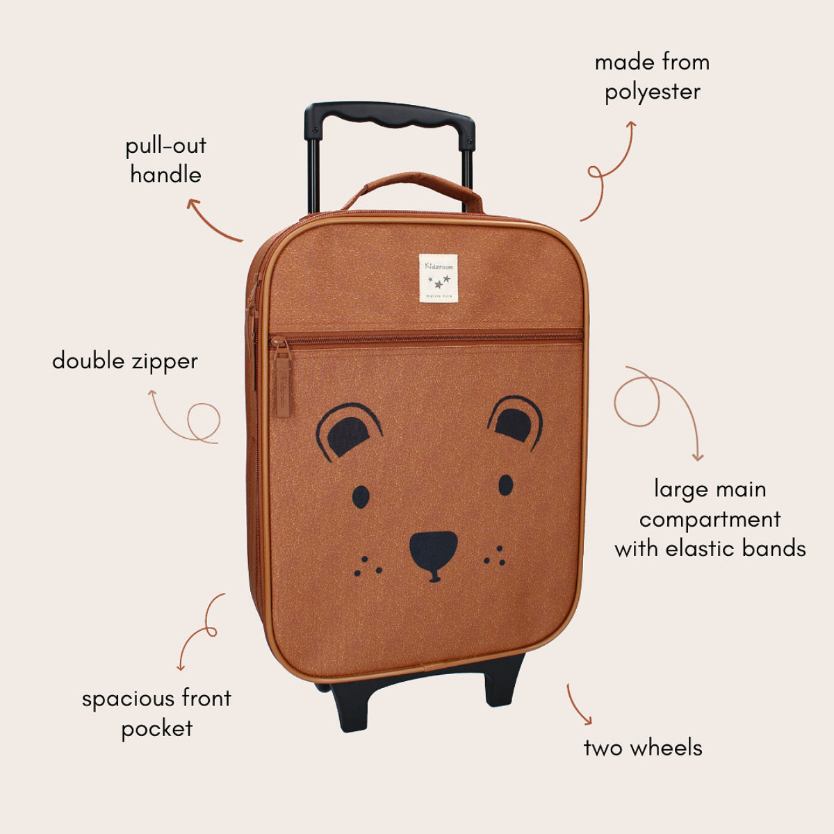 Kidzroom Trolley Koffer Kinder Beary Excited Bärchen Rollkoffer Braun