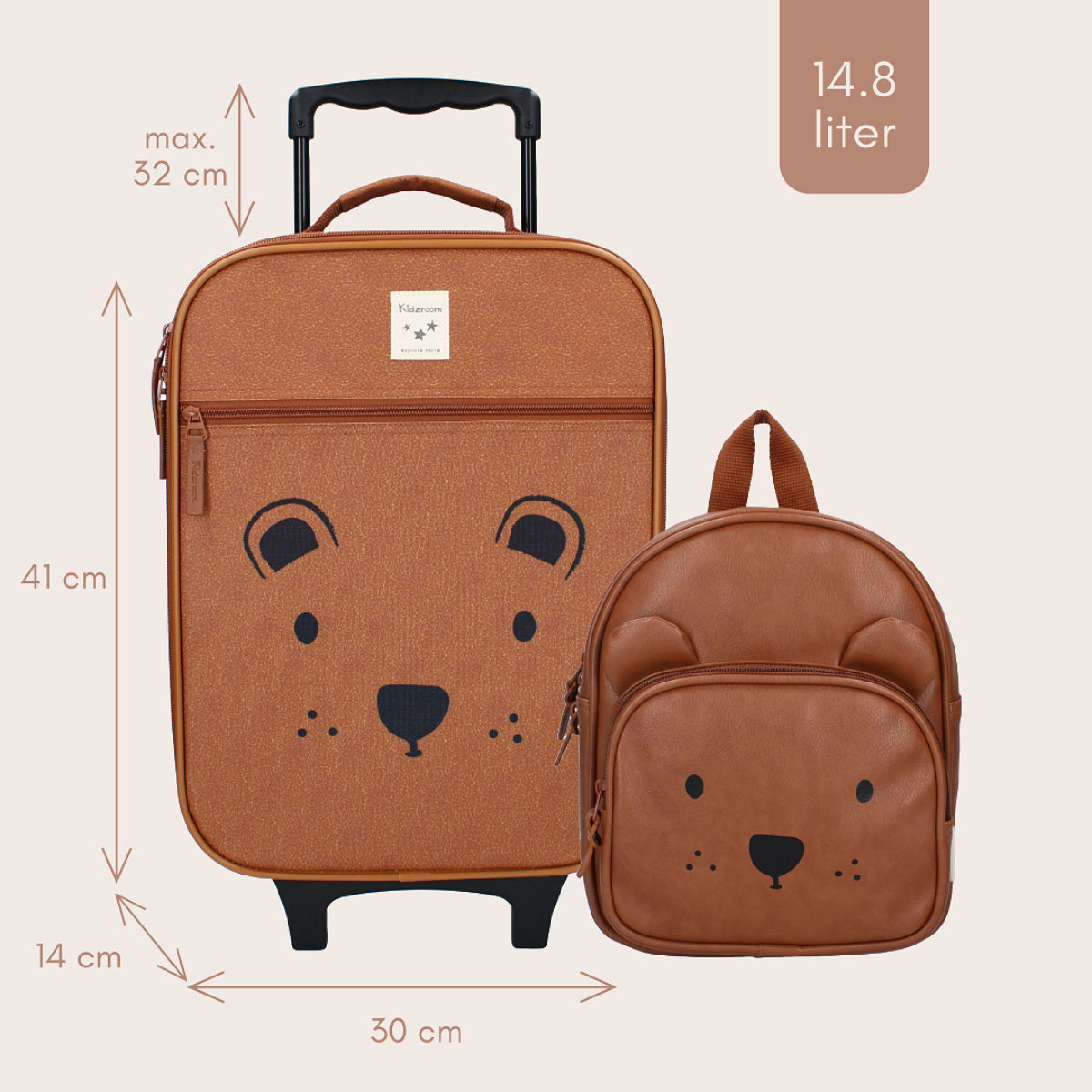 Kidzroom Trolley Koffer Kinder Beary Excited Bärchen Rollkoffer Braun