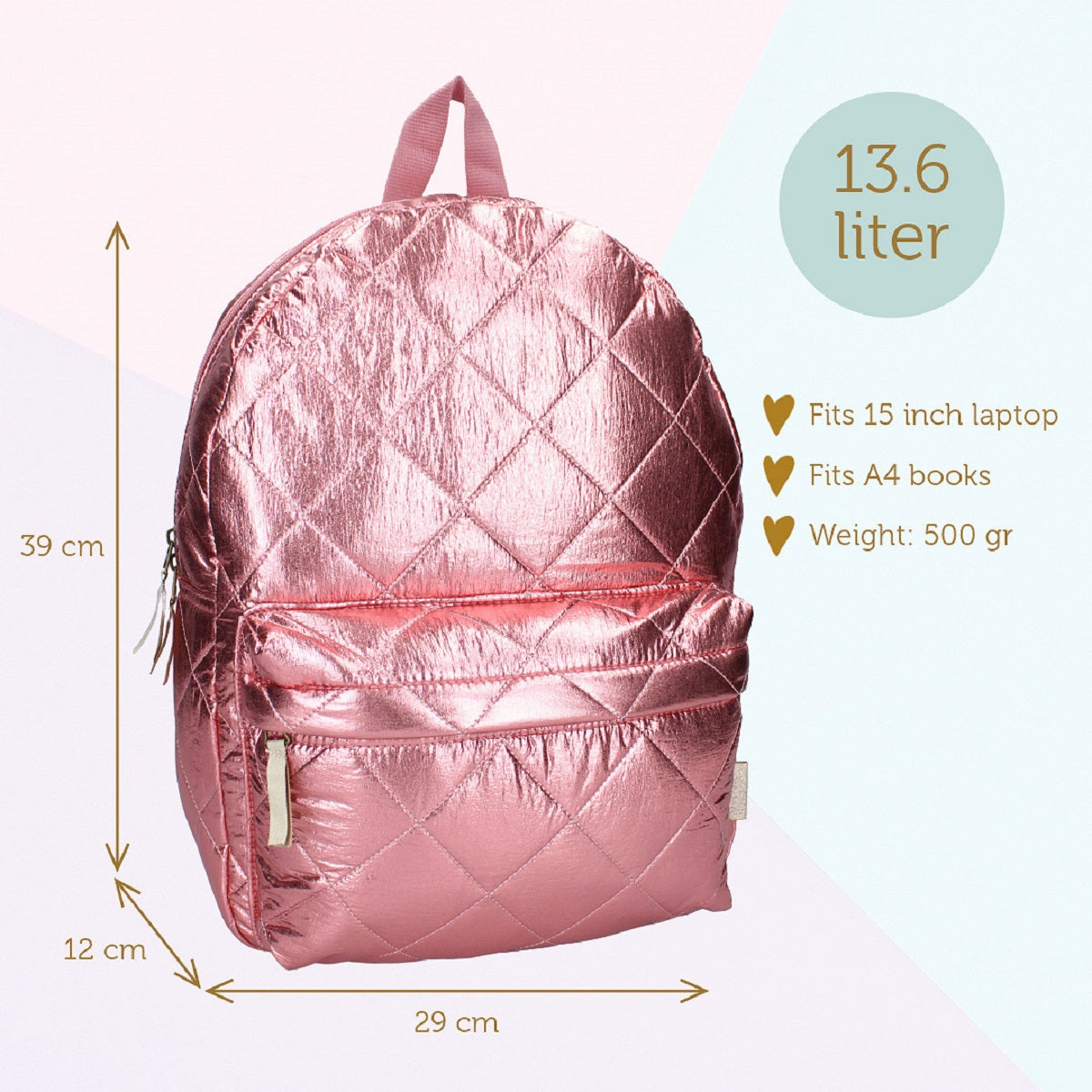 Milky Kiss Rucksack Lush Life – Pinkfarbener Metallic-Look Schule und Ausflüge Bag