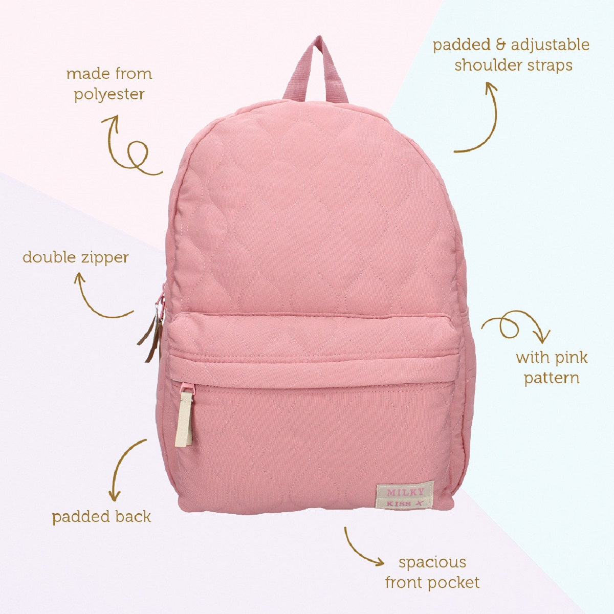 Milky Kiss Rucksack Sweet Bliss – Sanfte grüne Tasche, verspieltes Steppmuster