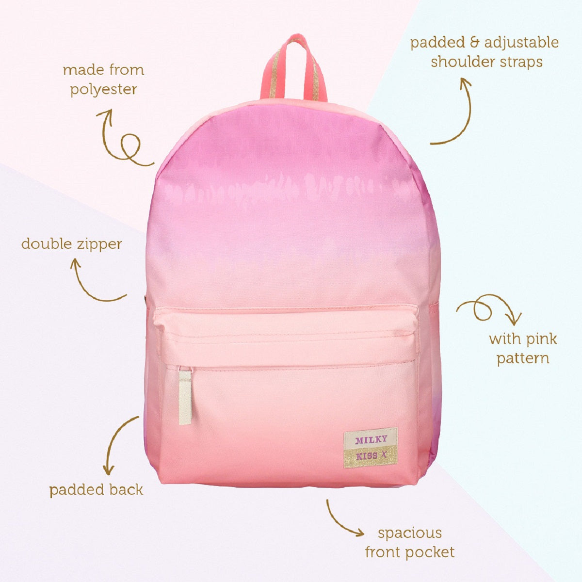 Milky Kiss Bold Style Rucksack – Auffälliger Rucksack in Rosa Degrade Schultasche