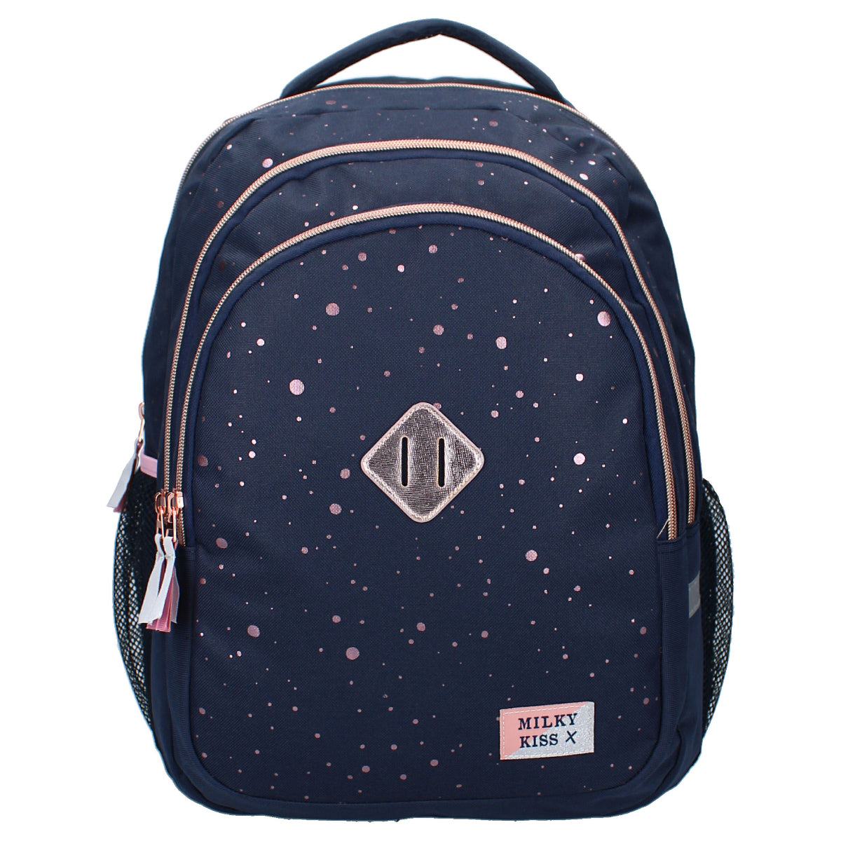Milky Kiss Rucksack – gepolstert, 3 Fächer, rosa Punkte