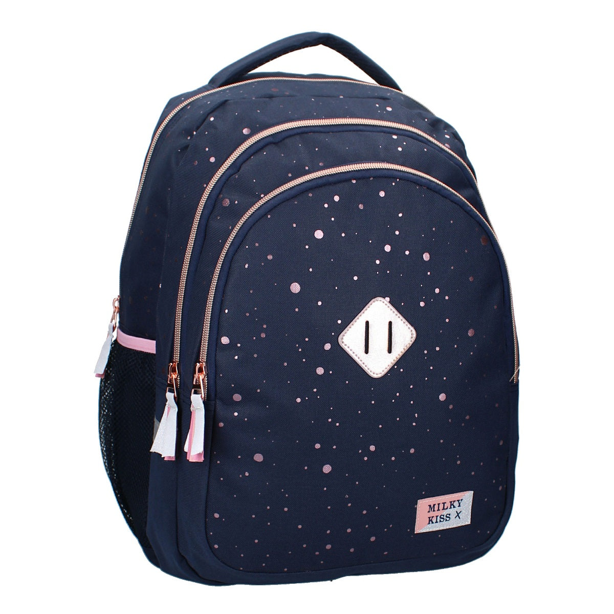 Milky Kiss Rucksack – gepolstert, 3 Fächer, rosa Punkte