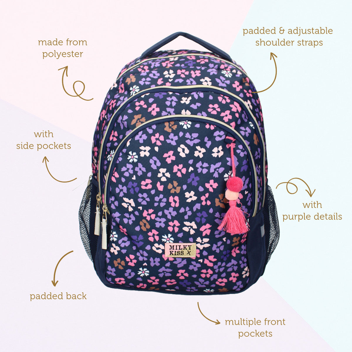 Milky Kiss Rucksack – Schultasche mit Große-Fächer Schulrucksack