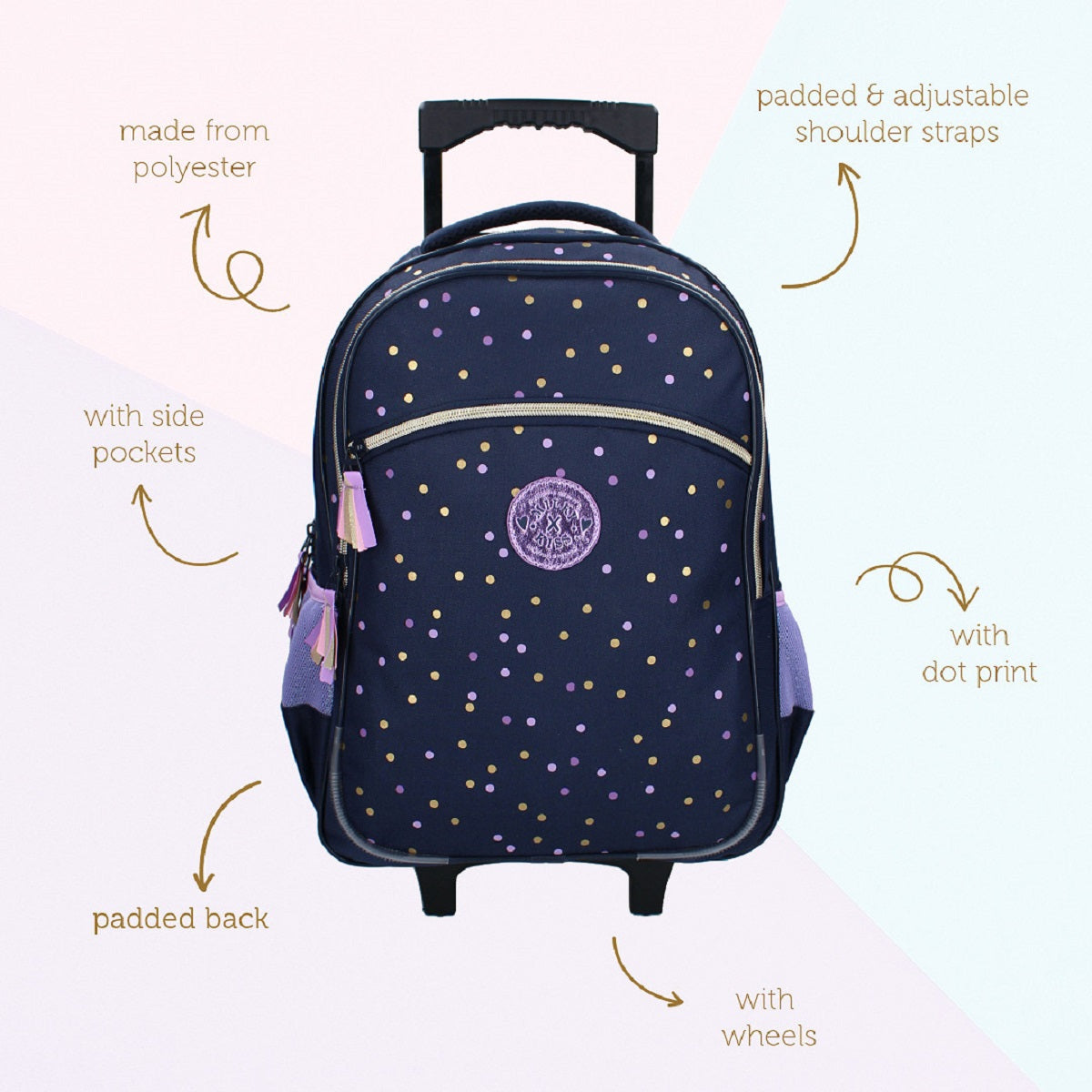 Milky Kiss Trolley-Rucksack Dotted Delight Dunkelblau mit Punkten