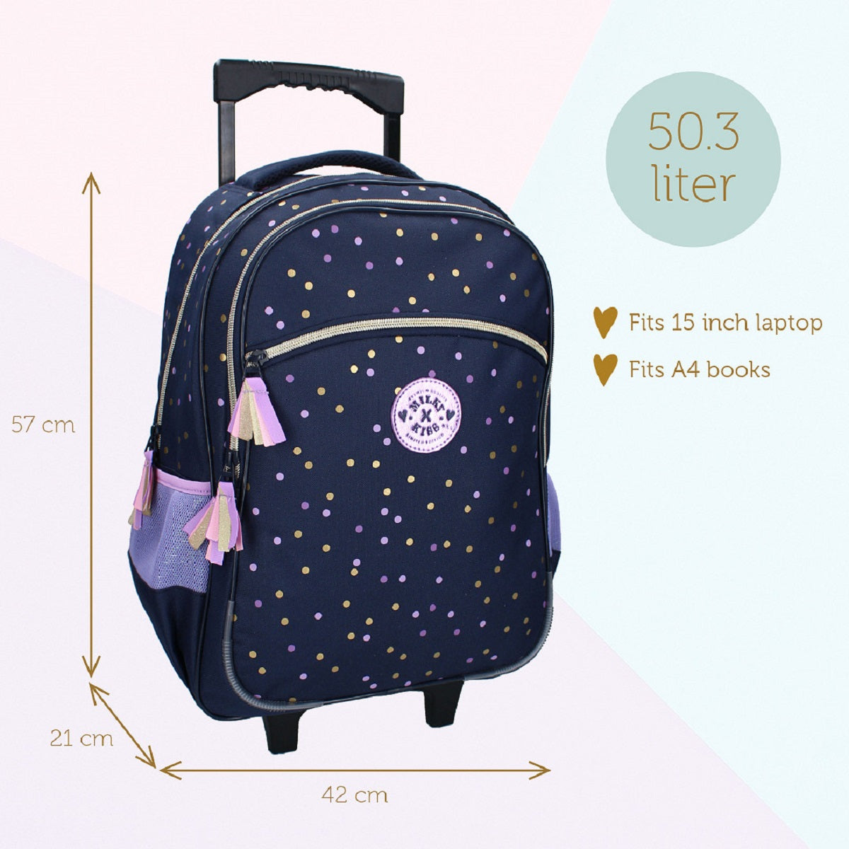 Milky Kiss Trolley-Rucksack Dotted Delight Dunkelblau mit Punkten