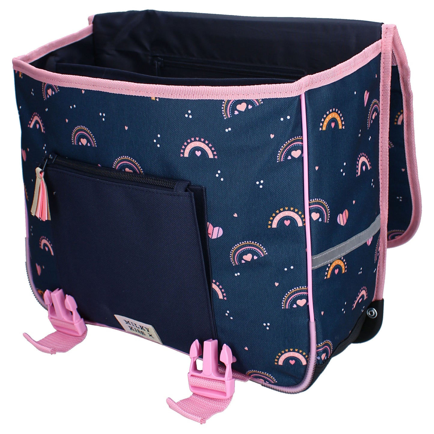 Milky Kiss Rucksack – Blau mit Regenbögen und Griff Schultasche