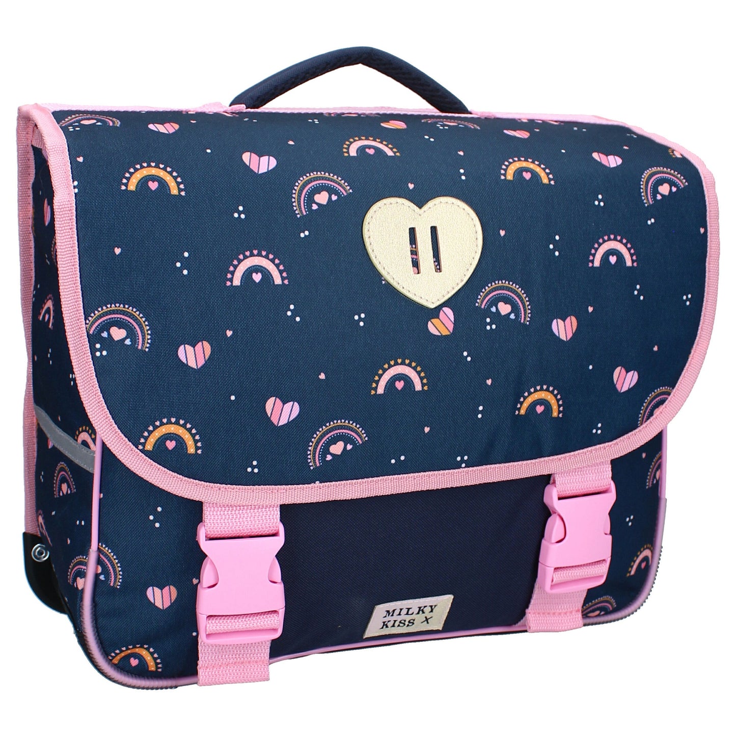 Milky Kiss Rucksack – Blau mit Regenbögen und Griff Schultasche
