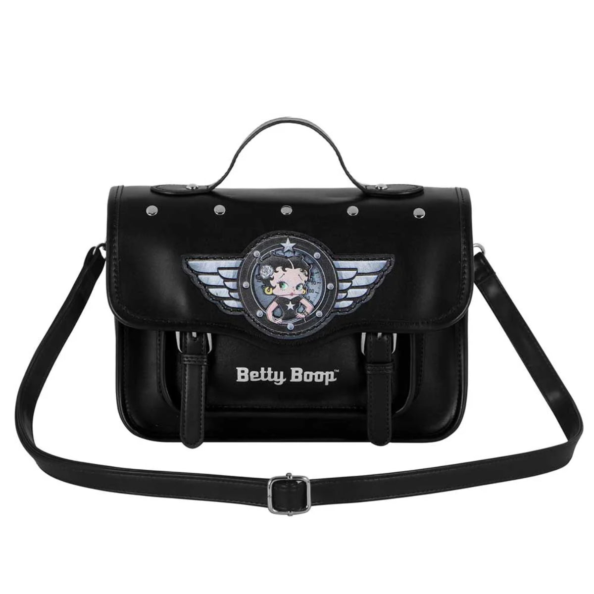 Betty Boop Schultertasche Rucksack Schwarz mit Frontfach und Innenfächern