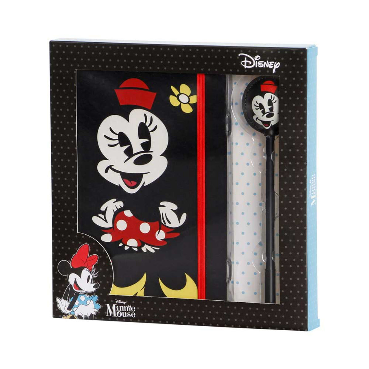 Disney Minnie Mouse Notizbuch Set Schwarz mit Kugelschreiber Geschenkbox Schreibset