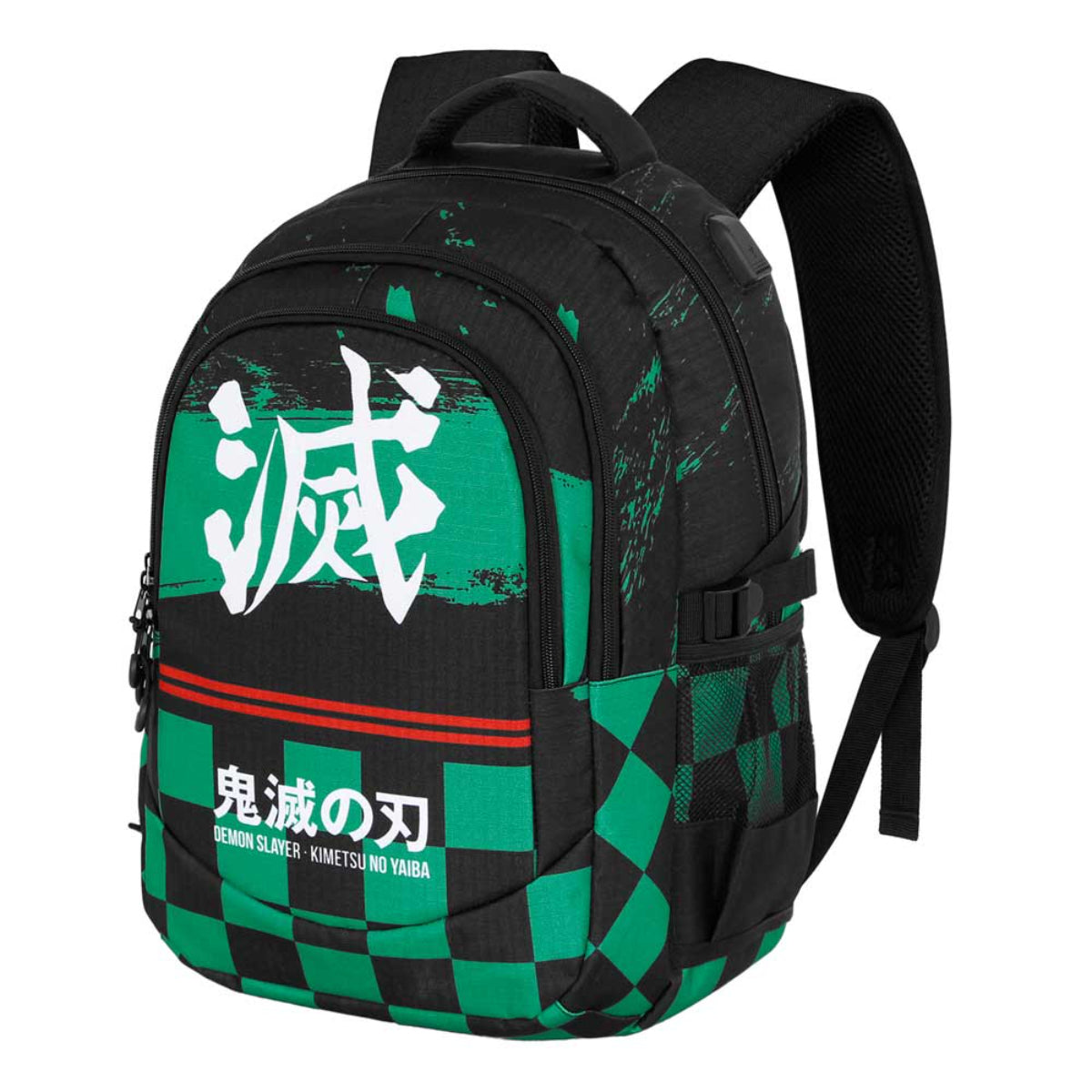 Demon Slayer Tanjiro Schulrucksack Mehrfarbig mit USB Anschluss und Laptopfach