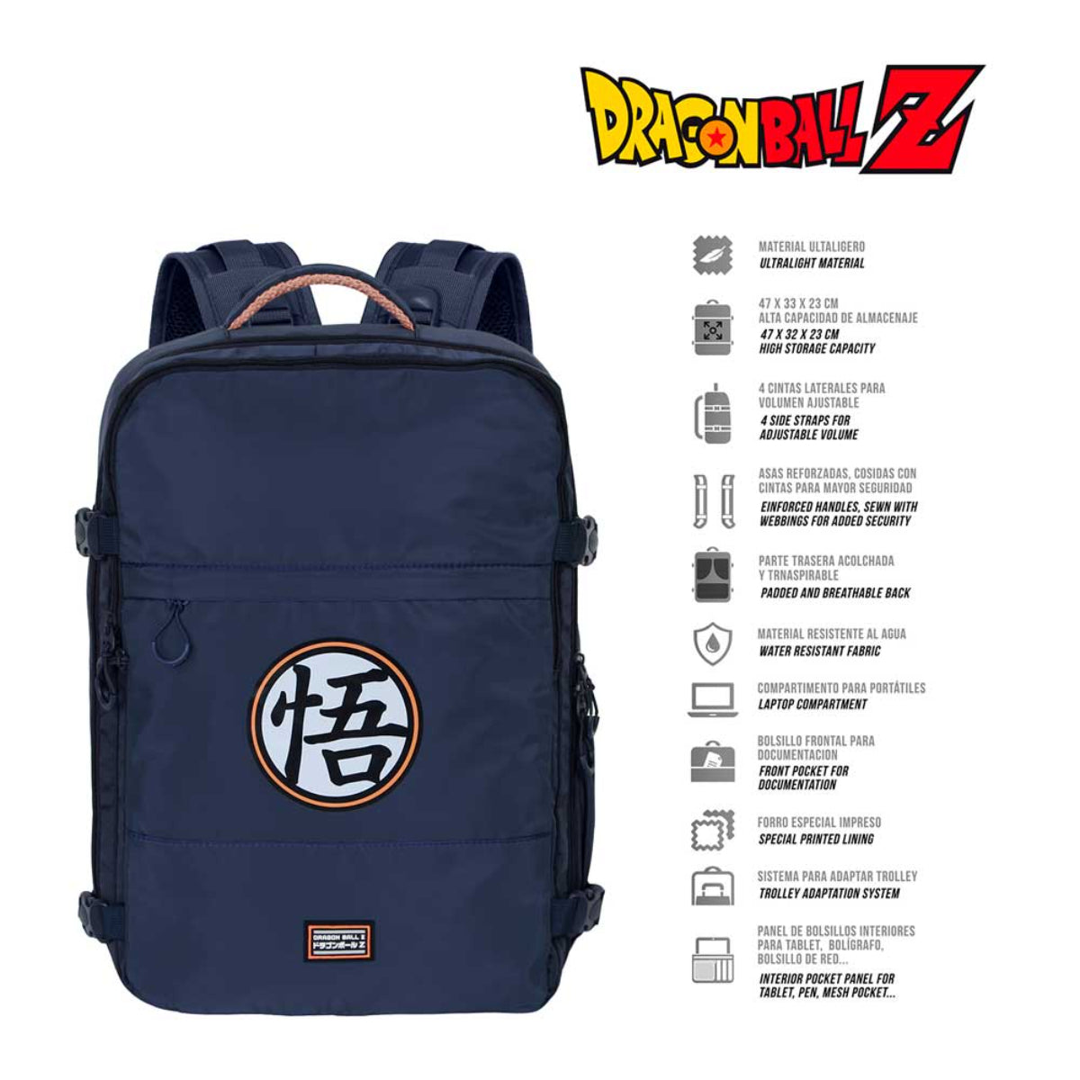 Dragon Ball Symbol großer Reiserucksack Laptopfach Tabletfach Fronttasche Reise