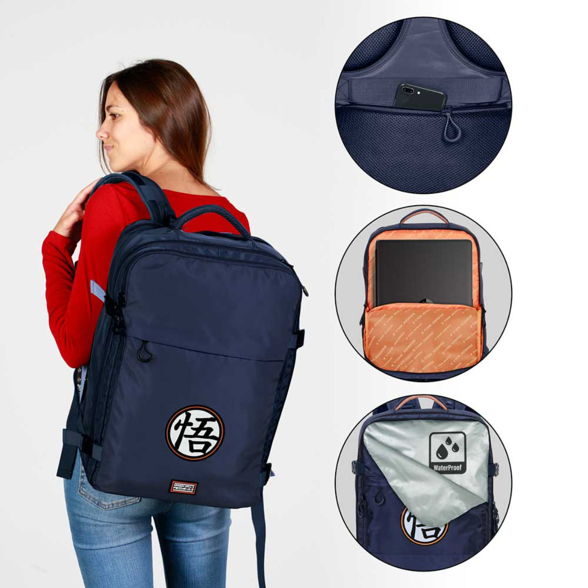 Dragon Ball Symbol großer Reiserucksack Laptopfach Tabletfach Fronttasche Reise